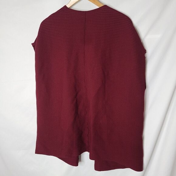 Lafayette 148 Burgundy Ribbed Open Front Sleeveless Cardigan Poncho Vest… - Picture 2 of 3
